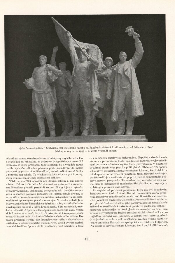 J. B. Svrček, Výsledek soutěže na památník osvobození v Brně, Výtvarné umění III, 1953, č. 4, s. 421.